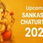 Lord Ganesha with golden aura and text Upcoming Sankashta Chaturthi 2025